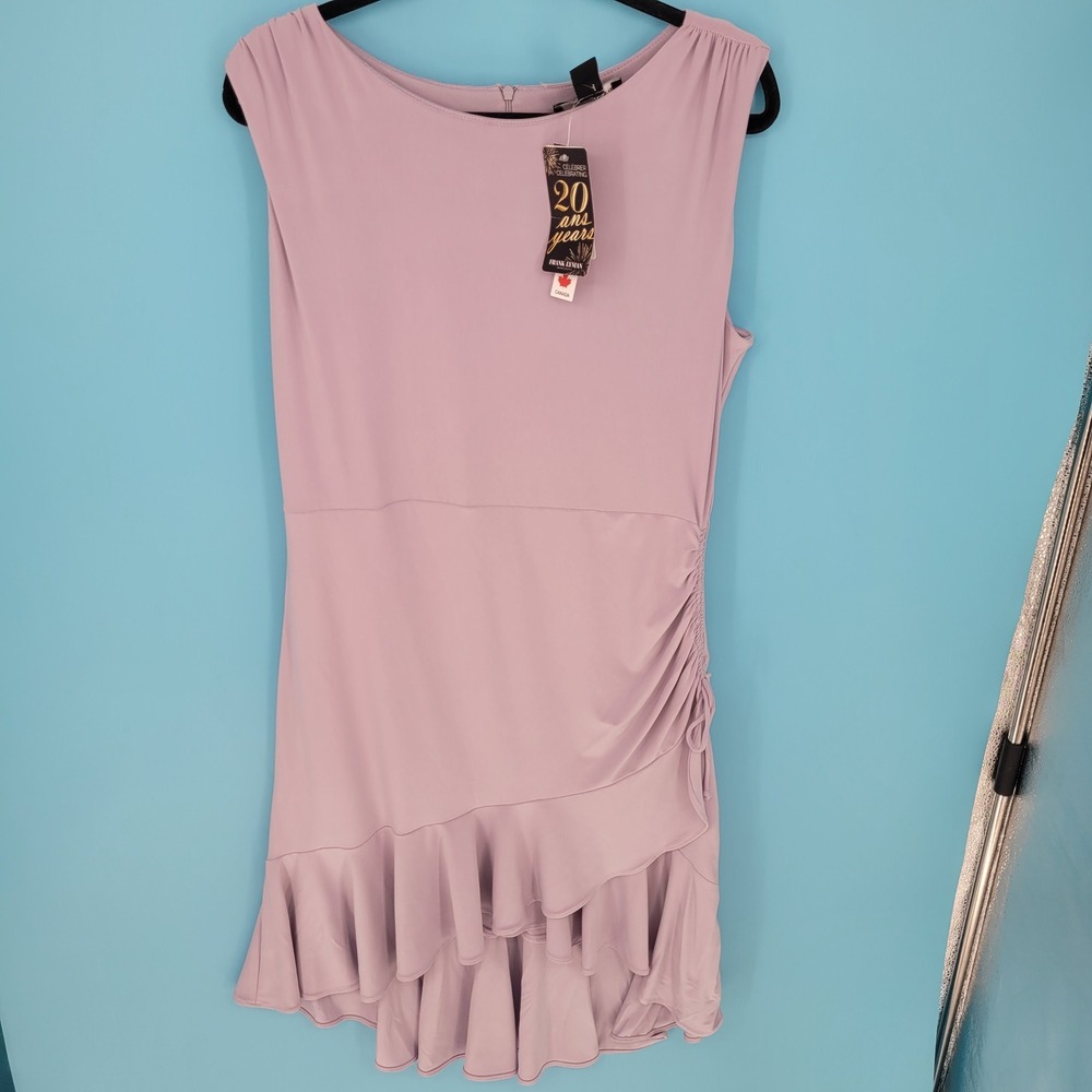 Frank Lyman Mauve Sleeveless Ruched Ruffle Hem Cocktail Dress  16 NWT high low